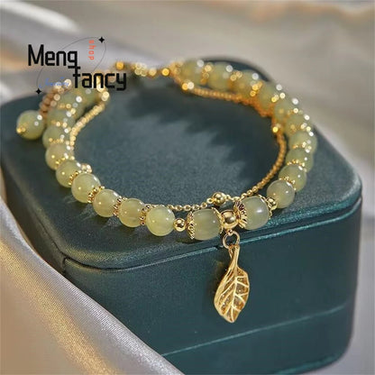 Natural Hetian Jasper Golden Branch Jade Leaves Bracelet Exquisite Sexy Young Girls Fashion Jewelry Best Selling Holiday Gift Good Vibrations