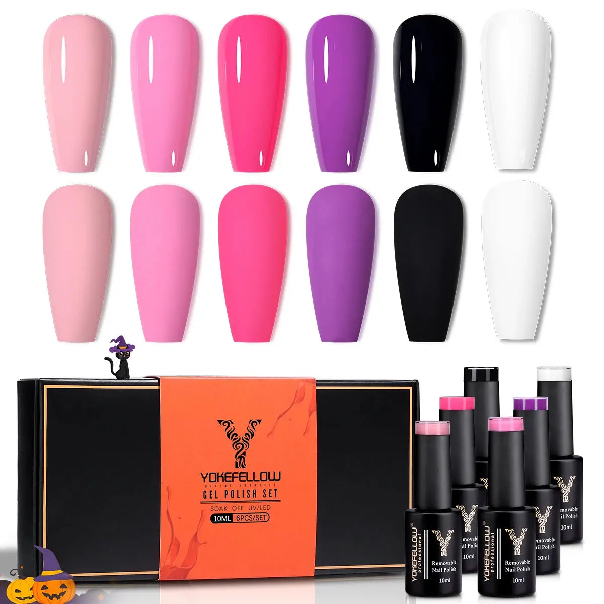 6 Colors Halloween Orange PINK Black Gel Nail Polish Set Black White Nail Gel Kit Soak Off UV LED Minicure DIY for Party Good Vibrations
