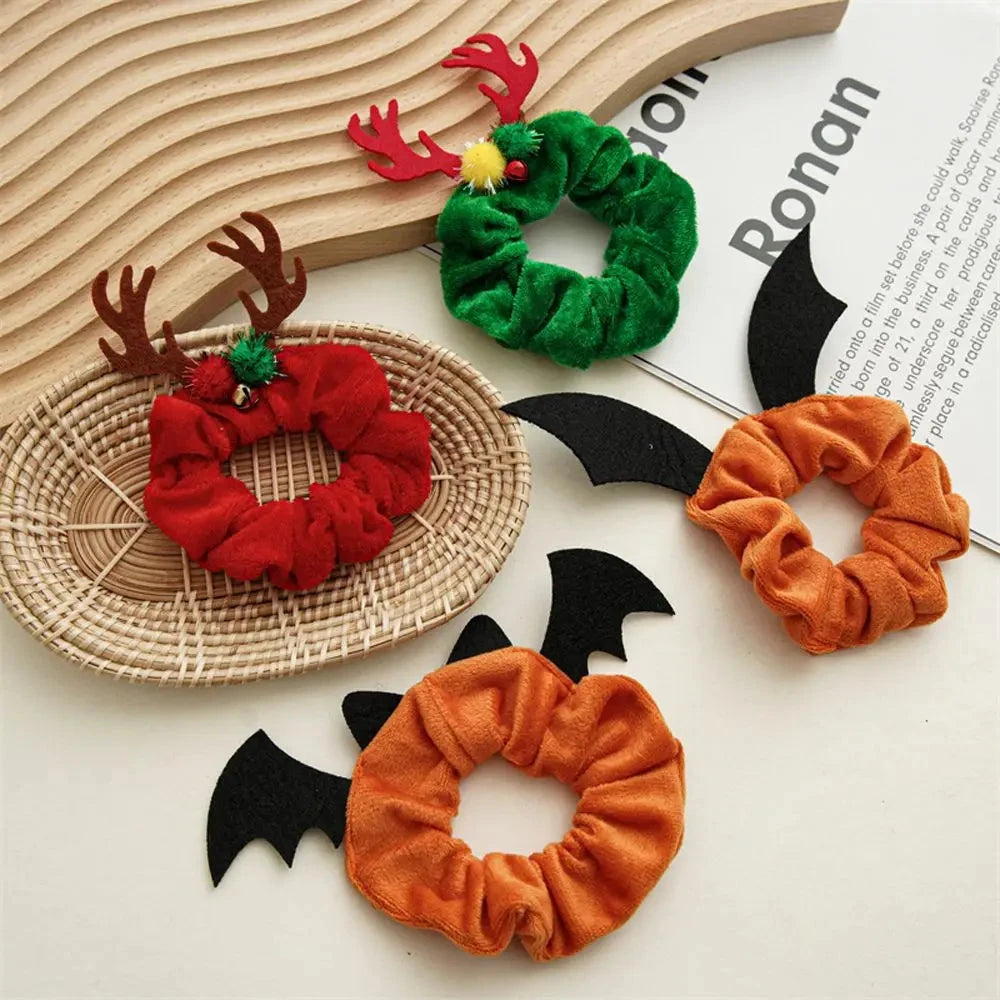 Halloween Festival Hair Accessories Cloth Christmas Elastic Hair Bands Ponytail Holder Women Hair Rope Flannel Scrunchies Good Vibrations