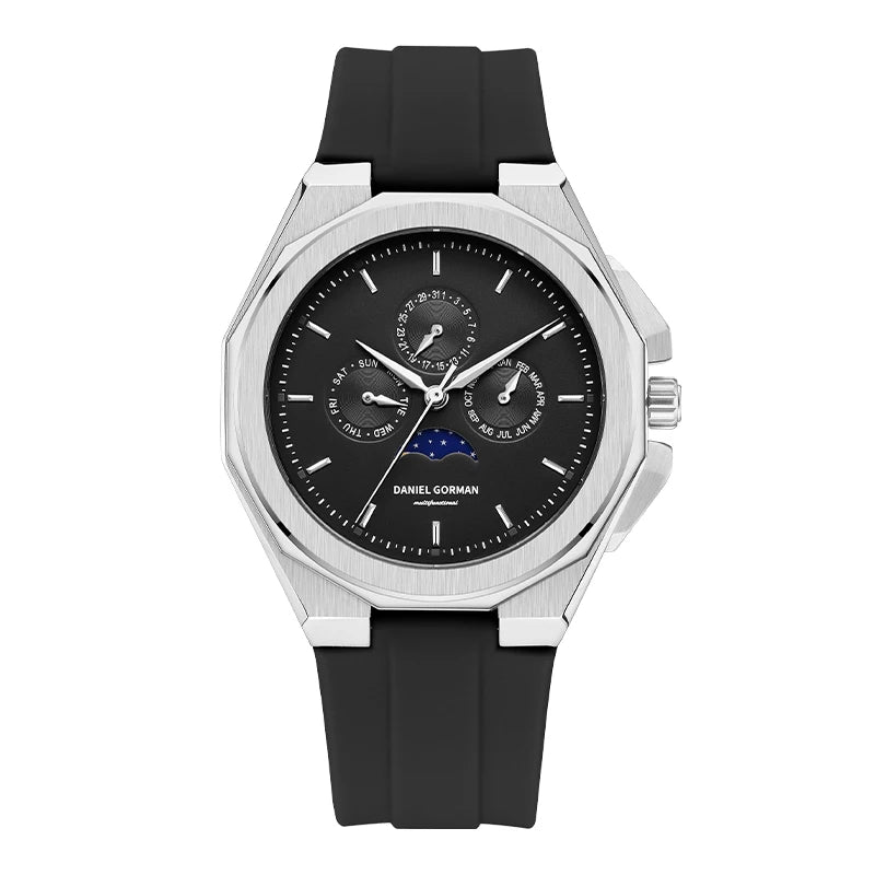 Sporty Men Wristwatch Chronograph Watch Function 3 Eyes Luminous hands Stainless Steel Case Soft Silicone Strap Reloj Good Vibrations