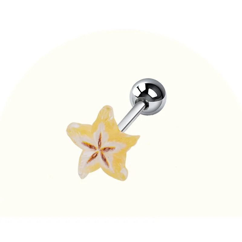5Pcs Fruit Tongue Stud Piercing Jewelry 316L Stainless Steel Candy Color Sweet Tongue Ring Tongue Decoration Wholesale Good Vibrations