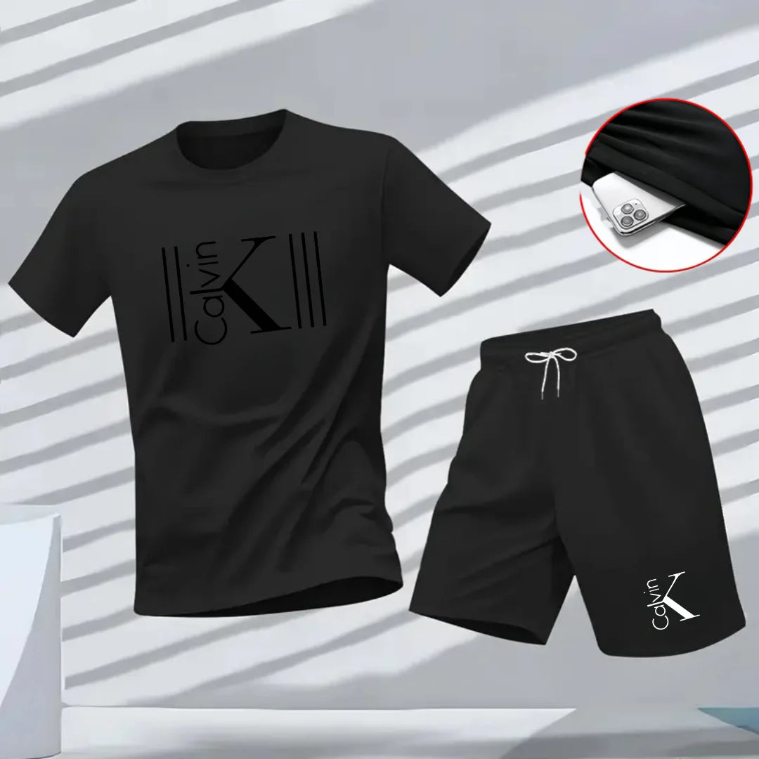 2025 Men's Breathable Sports Pattern Printed T-Shirt Casual Fashion Short-Sleeved T-Shirt Summer Streetwear Top Two-Piece Set Good Vibrations