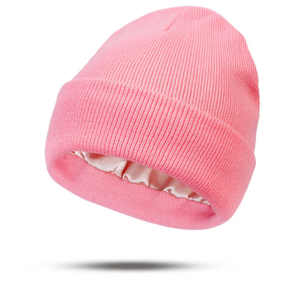 Women's Hats for Autumn&Winter-Comfortable Stylish Versatile Warm-Keeping Hairstyle-Protecting Knitted Satin Woolen Hats Good Vibrations