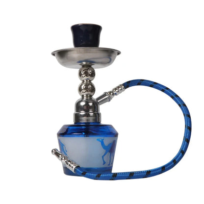 Mini glass shisha set with single hose and ceramic bowl, portable frosted glass hookah kit.