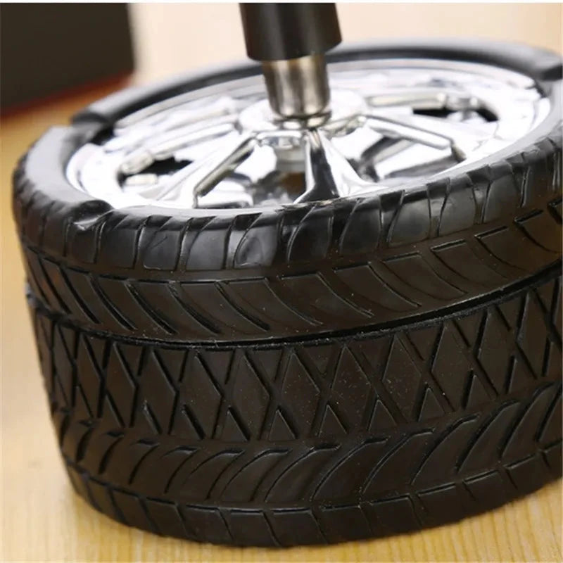 New Creative Tyre Hub Rotating Style Fashion Ash Tray Alloy Round Smokeless Press Up Ashtray portable ashtray Good Vibrations Adult Super Store