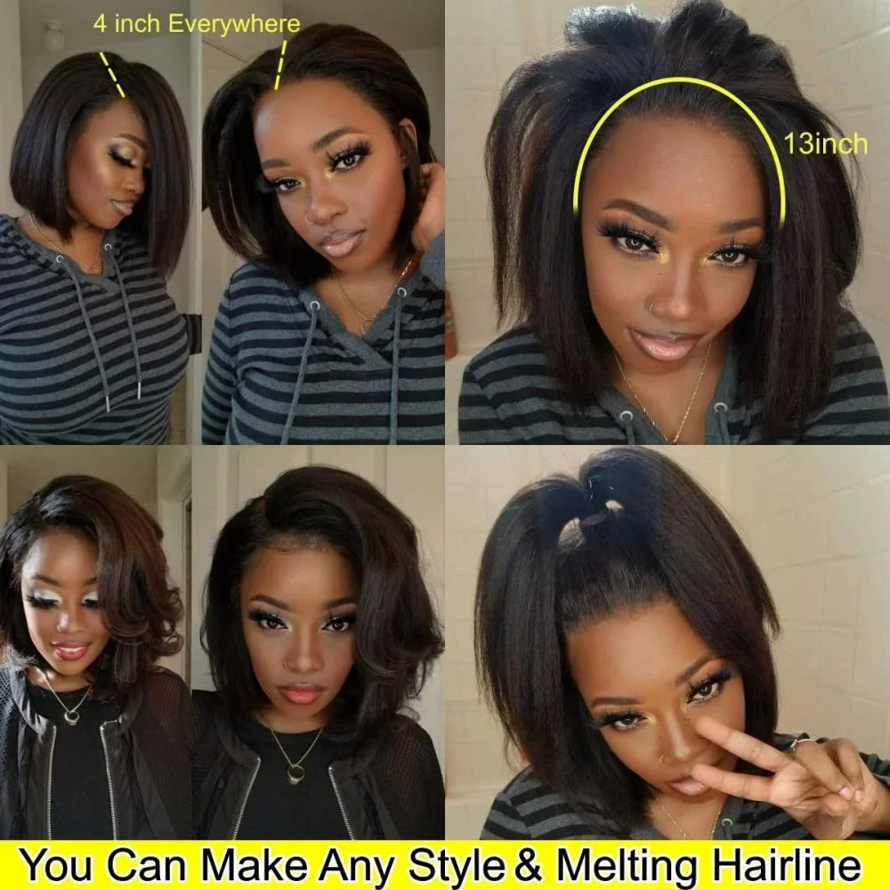 Wear And Go Glueless Wigs Yaki Straight Bob Wigs 13x4 Lace Front Wigs Human Hair Kinky Straight Lace Frontal Wigs Tissage Humain Good Vibrations