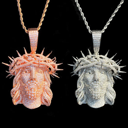 Aokaishen Iced Out Ratten Jesus Necklace Pendant for Men Prong Setting Cubic Zirocnia Hip Hop Jewelry Good Vibrations