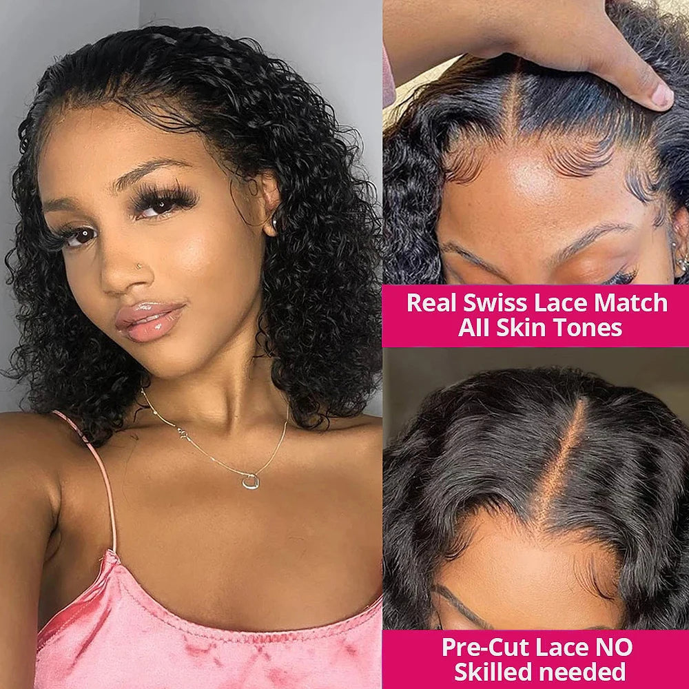 Water Wave Glueless 13*4 Wig  Lace Wig 180% Pre-Plucked Natural Wave Wear Go Glueless Curly Human Hair Wigs For Women Good Vibrations