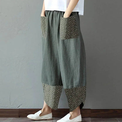 Vintage Print Pants Women Fashion Irregular Casual High Waist Elastic Waist Straight Loose Trousers Summer Lady Cargo Pantalon Good Vibrations