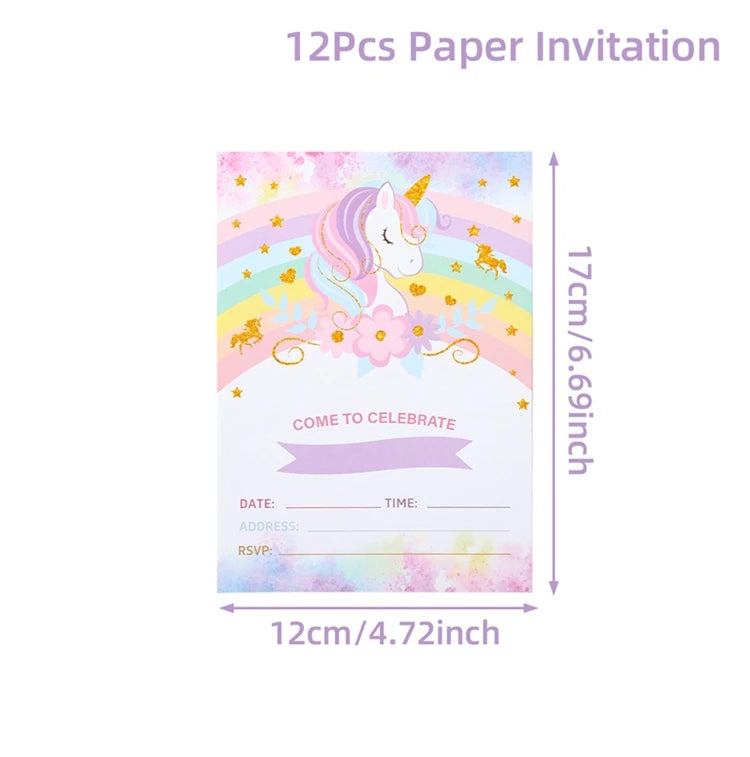 12pcs Invitation Card Unicorn Rainbow Balloon Envelope Card Girl Unicorn Theme Party Invitation Happy Birthday Party Decoration Good Vibrations