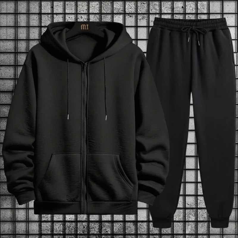 2026 New Arrival Men's Zipper Hoodie Sweatpants 2 Piece Set High Quality Hooded Long Sleeve Sweatshirt Autumn Winter Tracksuit Good Vibrations