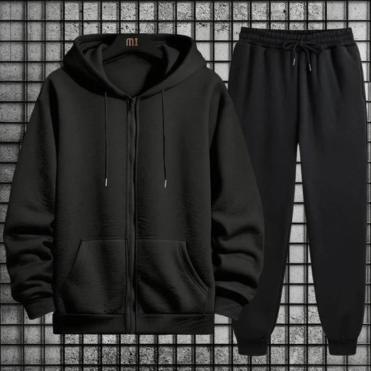 2026 New Arrival Men's Zipper Hoodie Sweatpants 2 Piece Set High Quality Hooded Long Sleeve Sweatshirt Autumn Winter Tracksuit Good Vibrations