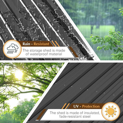 10x8 Foot Outdoor Metal Storage Shed with Lockable Door - Waterproof Garden Shed for Backyard and Patio Tools Good Vibrations