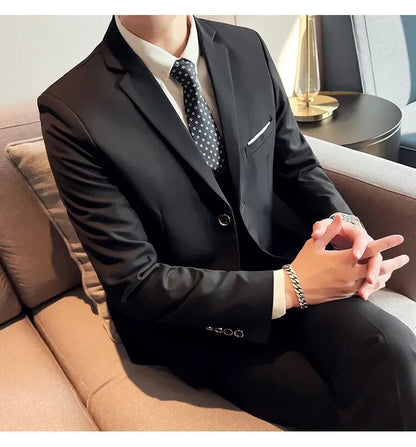 Suit (suit +Vest+Pants) Formal Business Men Four Seasons Professional Fashion Gentleman Solid Color Outdoor British Style Suit