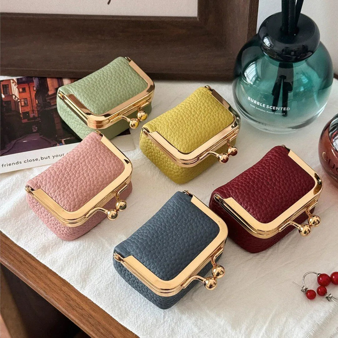 Litchi Grain Mini Bag, 2 Sizes Available, Retro Metal Kiss Lock, Portable Jewelry Pouch for Rings, Earrings & Necklaces Coin Pur Good Vibrations