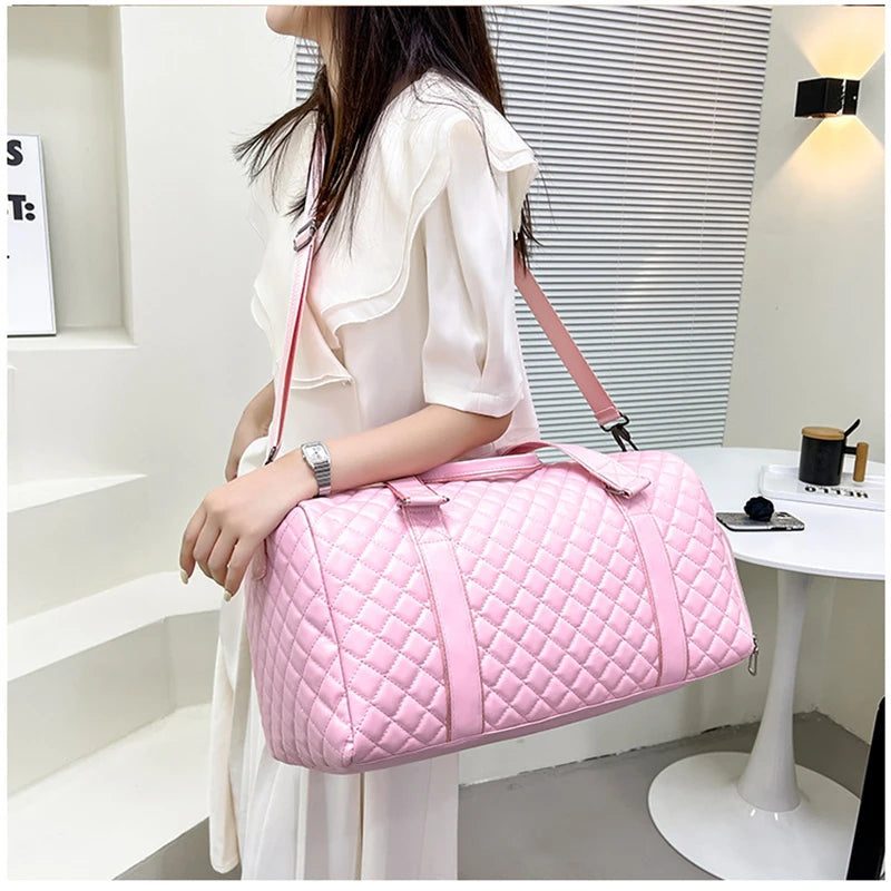 Duffle Tote Gym Fitness Bags for Woman PU Leather Handbag Travel Luggage Shoulder Sports Shoes Pocket Weekend Crossbody Bags Good Vibrations
