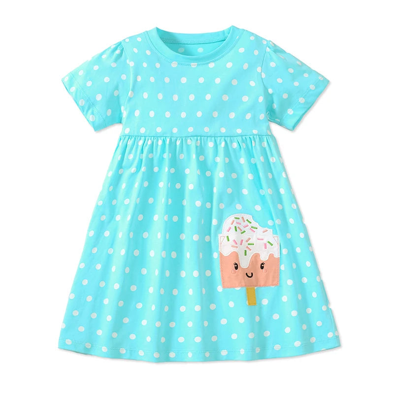 Little maven Baby Girls Summer Casual Clothes Little Genius Pretty Cartoon Dress Kids Soft and Comfort Wear Children's Clothing Good Vibrations