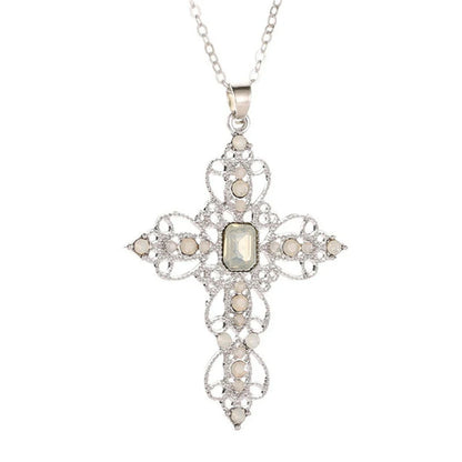 Fashion Exquisite Hollow Cross Necklace Bohemian Inlaid Rhinestones Clavicle Chain Jewelry Gifts For Women Girls Party Wearing Good Vibrations