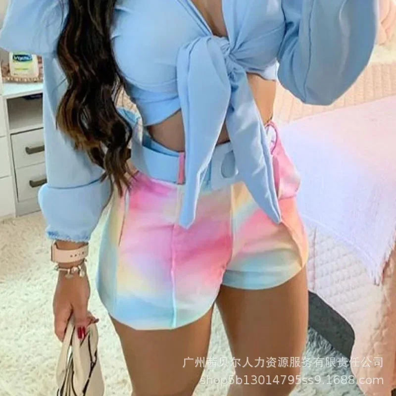 Summer Outfits for Women New Rainbow Tie Sexy Two Piece Set Women Good Vibrations