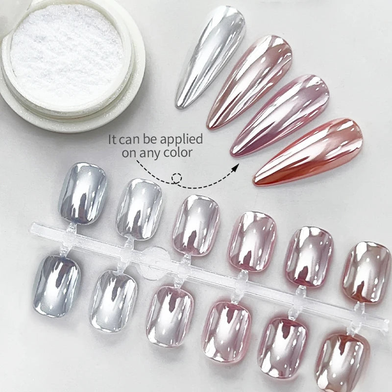 NICOLE DIARY Moonlight Mirror Nail Powder Aurora Silver Glitter Metallic Effect UV Gel Polish Pigment Chrome DIY Nail Decoration Good Vibrations