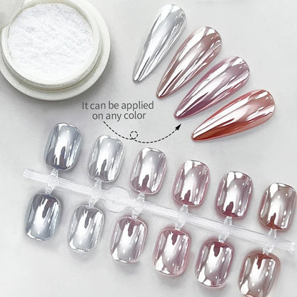 NICOLE DIARY Moonlight Mirror Nail Powder Aurora Silver Glitter Metallic Effect UV Gel Polish Pigment Chrome DIY Nail Decoration Good Vibrations