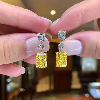 2026 Fashion Bright Yellow Crystal Earrings Female Engagement Party Jewelry Temperament Women Wedding Ceremony Accessories Good Vibrations