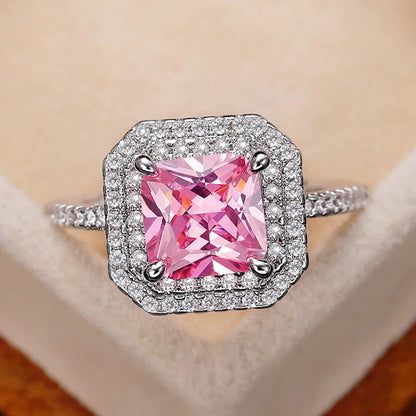 Pink Cubic Zirconia Ring Suitable for Women's Engagement Wedding Luxury Accessories Sparkling Silver Fashion Jewelry Good Vibrations