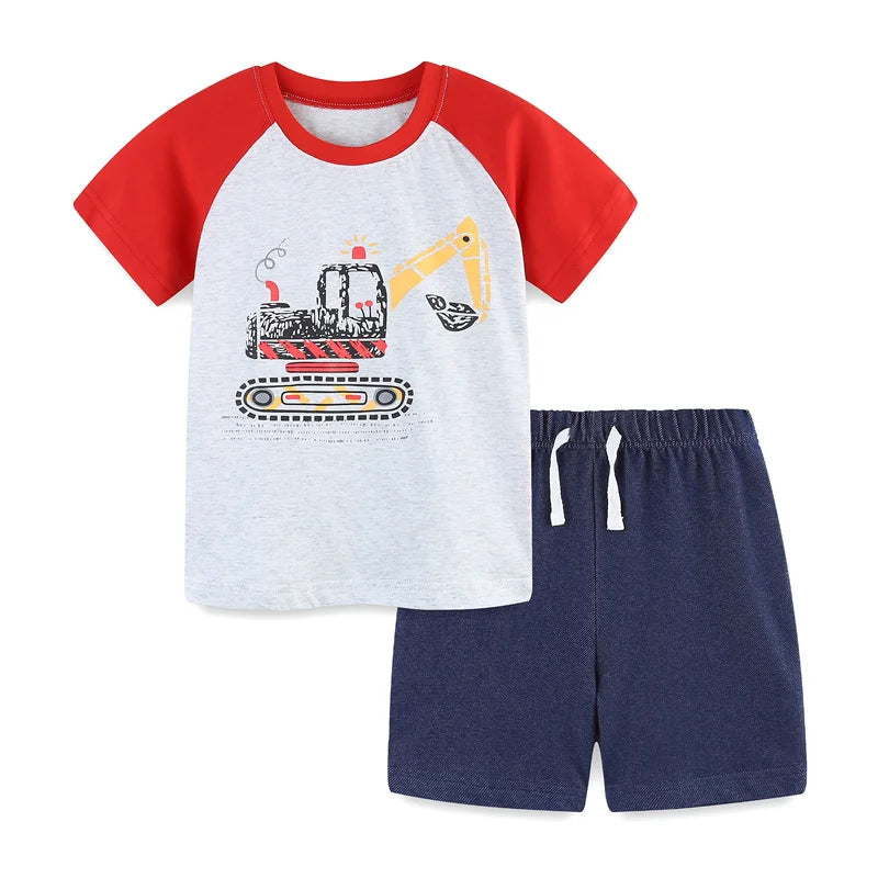 Jumping Meters 2-7T Summer Clothing Sets Truck Embroidery  Boys Girls Cotton Fashion Children's Clothing Sets Hot Selling Suits Good Vibrations