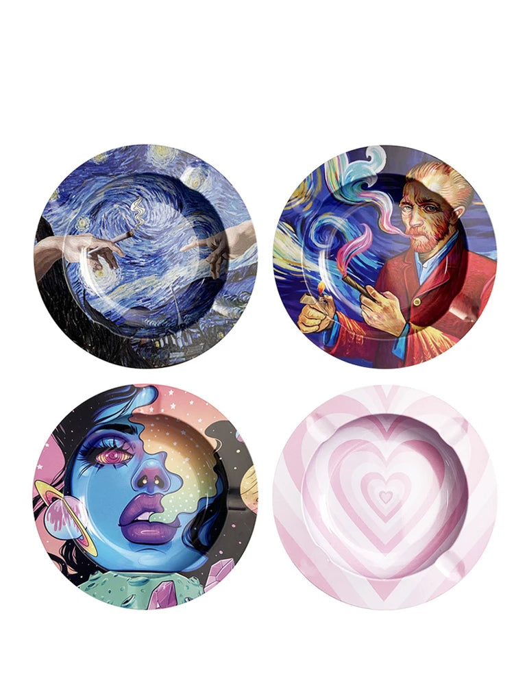 Round Cigarette Ashtray Tobacco Herb Metal Rolling Tray Smoking Accessories Bar Cigar Creative Personality Men's Gadgets Good Vibrations Adult Super Store