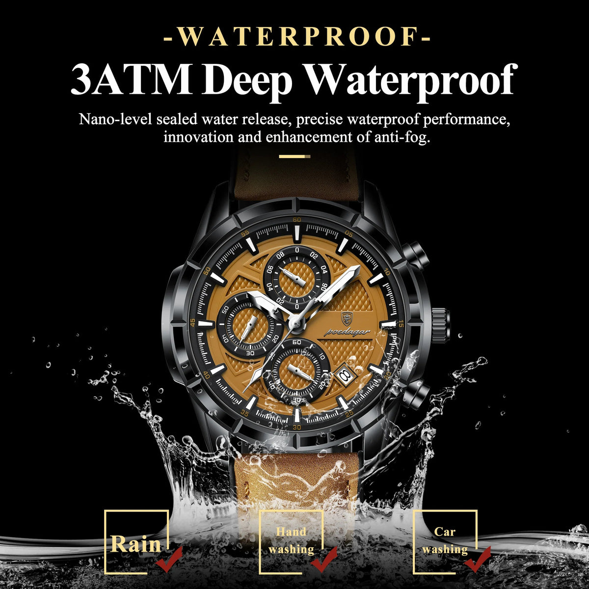 POEDAGAR Luxury Top Men Wristwatch Quartz Original Leather Men's Watches Date Chronograph Waterproof Luminous Man Watch Male+Box Good Vibrations
