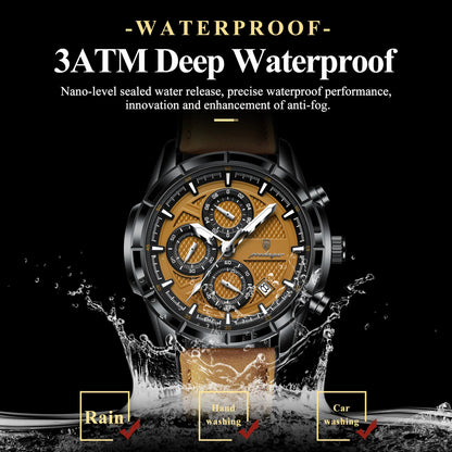 POEDAGAR Luxury Top Men Wristwatch Quartz Original Leather Men's Watches Date Chronograph Waterproof Luminous Man Watch Male+Box Good Vibrations