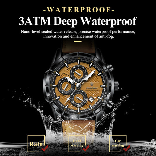 POEDAGAR Luxury Top Men Wristwatch Quartz Original Leather Men's Watches Date Chronograph Waterproof Luminous Man Watch Male+Box Good Vibrations
