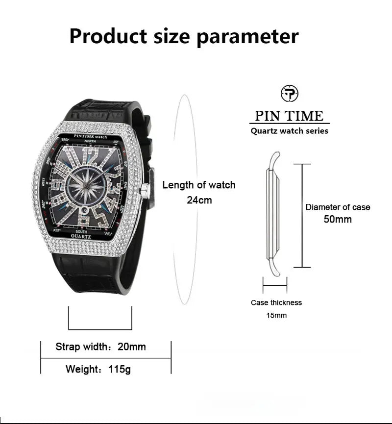 Fashion Mens Watches Men Wristwatches Automatic Quartz Man Clock Male Luxury Reloj Diamond Big Large Arabic Numeral Dial Watch Good Vibrations