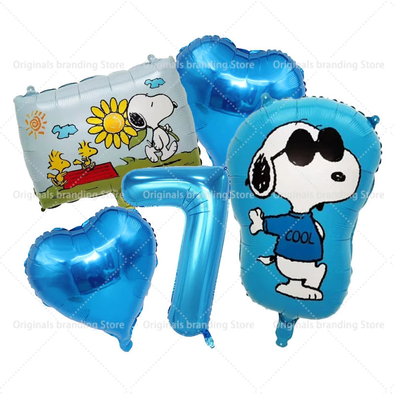 Snoopy Birthday Balloons Set boy girl Number Balloon Suit Foil Ballon Cartoon Birthday Party Supplies Decor Baby Shower Gift Good Vibrations