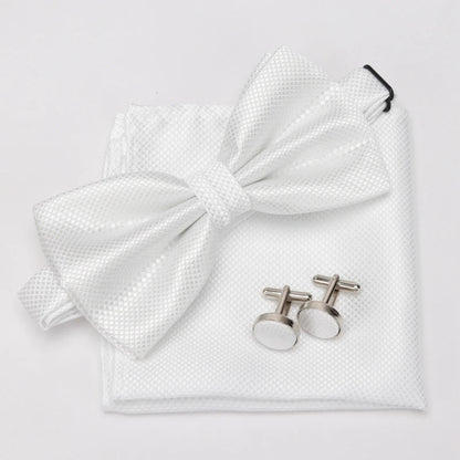 Men Bowtie Set 3pcs Plaids Classic Fashion Wedding Party Formal Cufflinks Bow Tie Handkerchief Cuff Links Lots Three Piece Set Good Vibrations