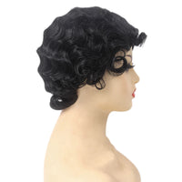 REEWES fShort Curly Finger Wave Wigs With Oblique Bangs 1920s Retro Wavy Cosplay Costume Wig Classy Vintage Wavy Style For Women Good Vibrations