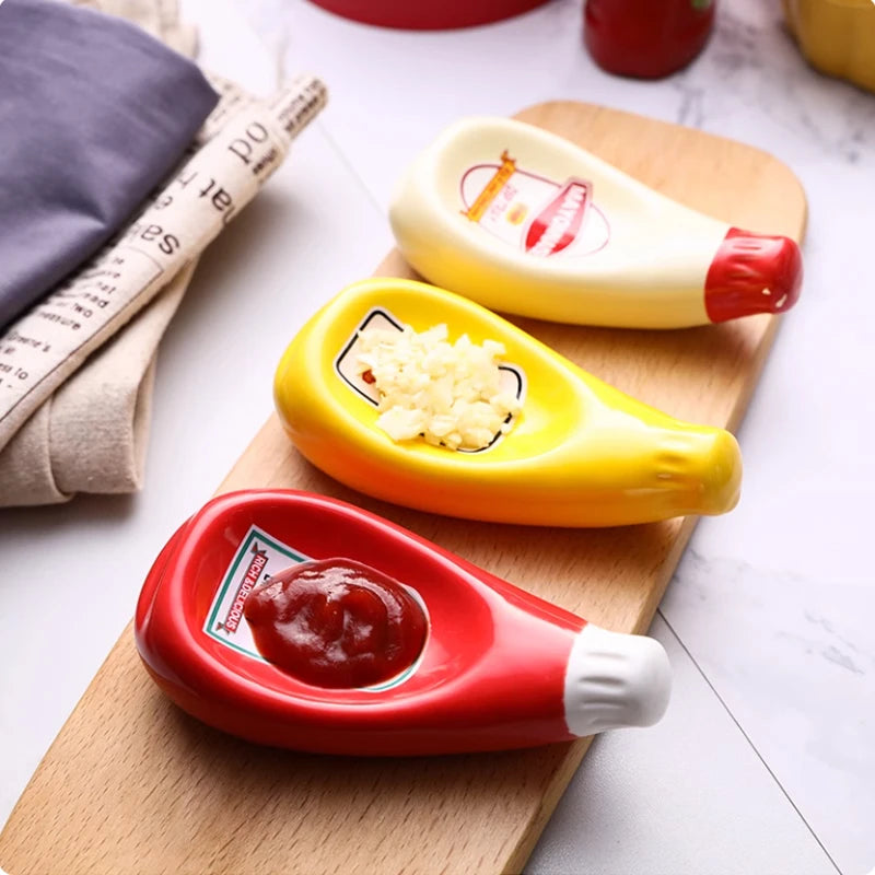 Ceramic Sauce Plate Small Dish Soy Sauce Plate Ketchup Mayonnaise Mustard Seasoning Dish 5 Colors Ceramic Small Dipping Dish Good Vibrations