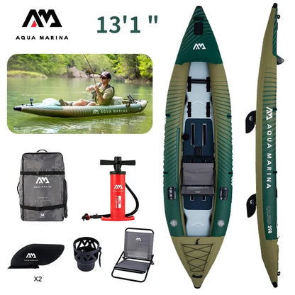 AQUA MARINA CALIBER Kayak Inflatable Boat for Fishing 2 People Kayaking Water Sports Boat Canoe PVC Dinghy Raft Seat 398x98cm Good Vibrations