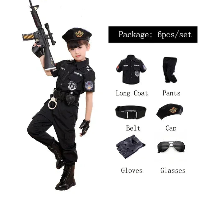 Halloween Children Policeman Cosplay Costume Boys Girls Kid Police Uniform Army Policemen Clothing Sets Party Dress Up Gift Good Vibrations