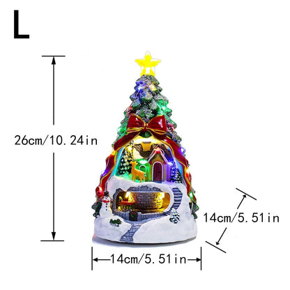Christmas Tree Glowing House Music Ornament Adults Kids Rotating Train Winter Scene House for Home Table Office Holiday Decor Good Vibrations