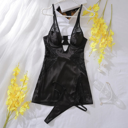 Muziskat 2025 New Lace Patchwork Ladies Bra Set Sexy Erotic Low-cut Luxury French Nightgown Split Sling Two Piece Set Good Vibrations Adult Super Store