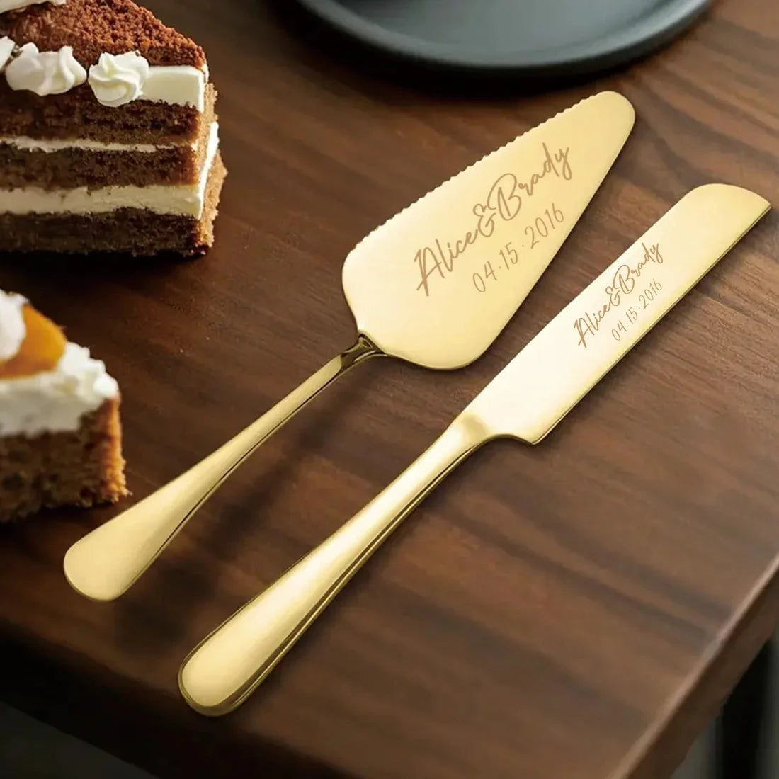 2pc custom engraved stainless steel cake knife set gift box, suitable for weddings, birthdays, all kinds of parties Good Vibrations