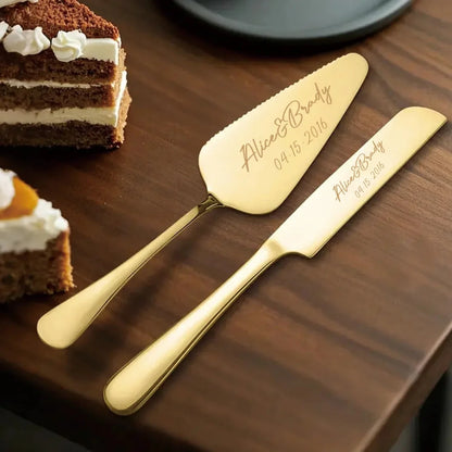 2pc custom engraved stainless steel cake knife set gift box, suitable for weddings, birthdays, all kinds of parties Good Vibrations