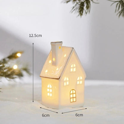 Christmas Ceramic Light Up Tree House Desktop Ornament Holiday Home Decor Tabletop Decoration Christmas Perfect Gift Idea Good Vibrations
