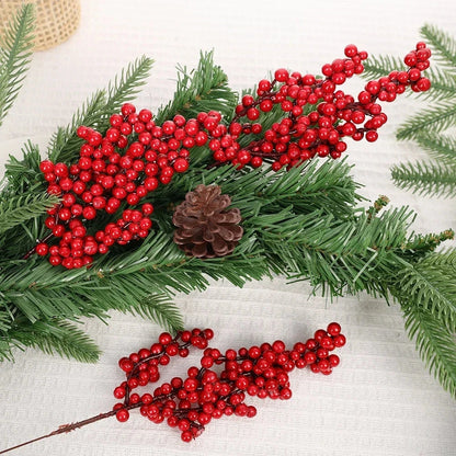 Christmas Red Berries Branch  Artificial Holly Berry Stamen Wreath DIY Foam Fake Flower Ornaments for Xmas Tree Party Home Decor Good Vibrations