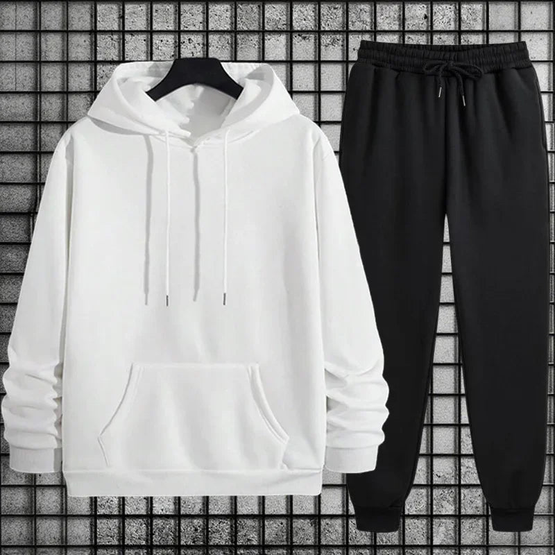 2026 New in Men's Sportswear Solid Color Hoodie + Sweatpants Urban Casual Fashion Tracksuit Fall/winter Comfort Warm Soft Outfit Good Vibrations