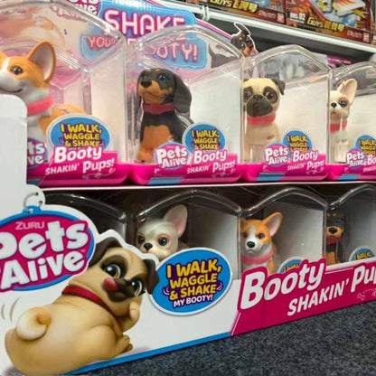 Zuru Pets Alive 2Pcs Interactive Mini Dog Toy Set with Glitter Mini pet accessories Three-dimensional corgi decorative toys Good Vibrations