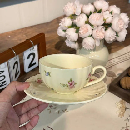 Ceramic Tea Cups Plate Set  Exquisite Afternoon Tea Coffee Cup Cream Color High Beauty Household Mug Birthday Gift 250ml Good Vibrations