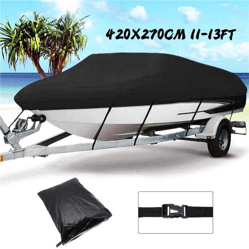 Yacht Boat Cover 11- 22FT Barco Boat Cover Anti-UV Waterproof Heavy Duty 210D Marine Trailerable Canvas Boat Accessories Good Vibrations