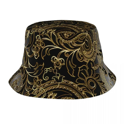 Black Paisley Pattern Bandana Print Bucket Hats Women Men Unisex Trendy Summer Fisherman's Hat Good Vibrations